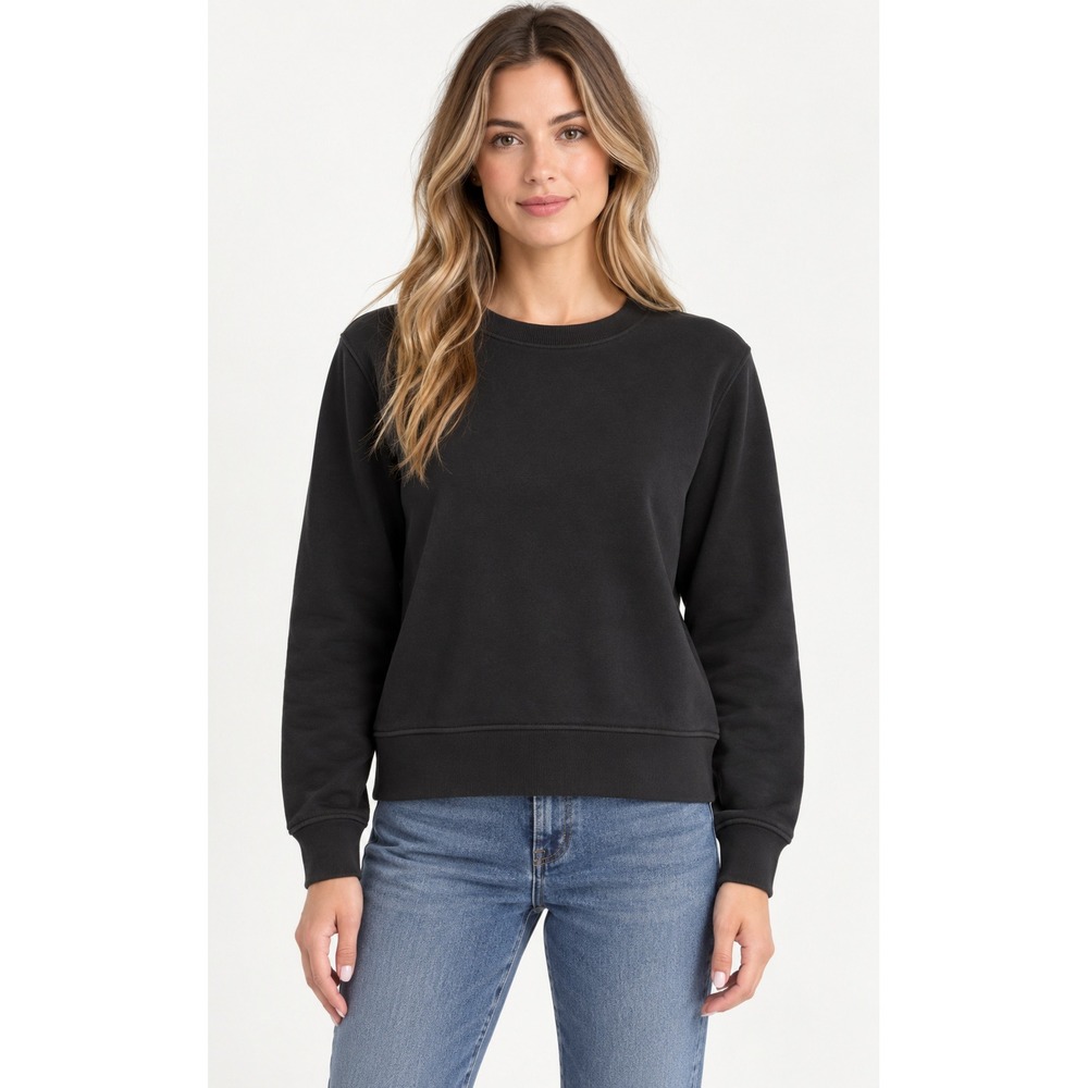 Vince Women's S/P Black Crewneck Sweatshirt Pullover Minimalist Quiet Luxury